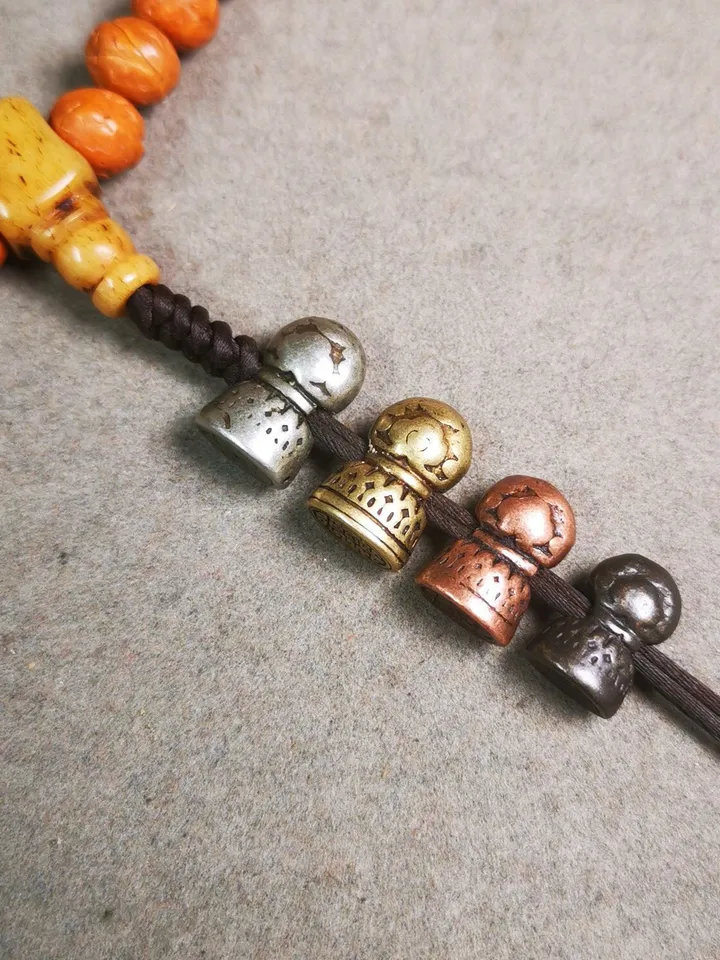 Gandhanra Handmade Tibetan Amulet,Stupa Pagoda Stamp Pendant Bead,Spacer Bead for Mala,Bag Hanging,Prayer Bead Accessories,0.5" × 0.35"