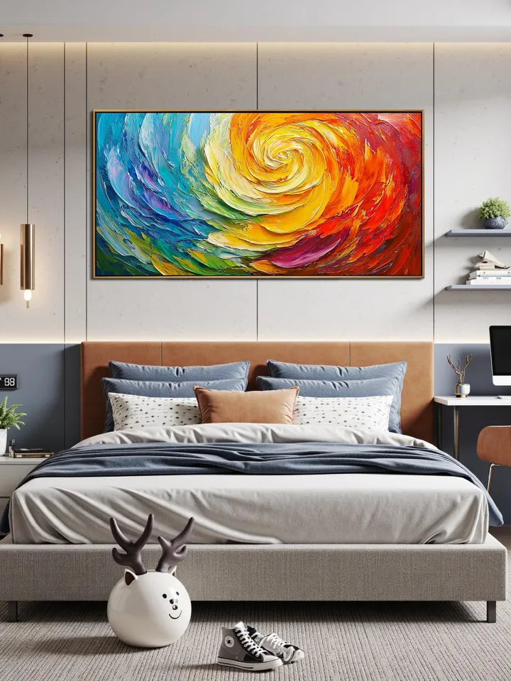 Large Abstract Impasto Oil Painting, Textured Swirl Art, Colorful 3D Wall Art, Original Modern Art, Canvas Wall Art, Home Decor, Office Art
