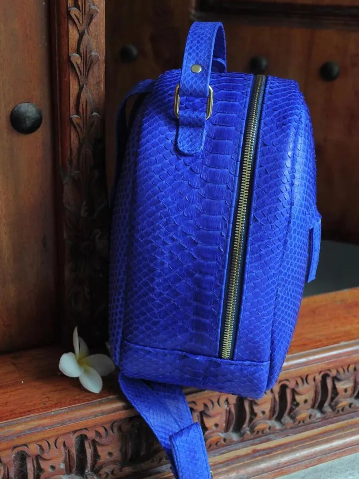 Genuine Python Skin Electric Blue Backpack | Exotic Leather Bags | Women Sport Leather BackPack | Backpack For Girls | Handmade Backpacks