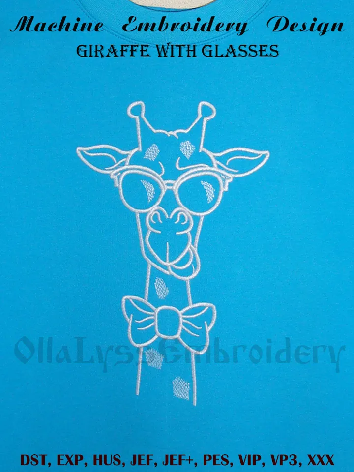 Giraffe with glasses embroidery design