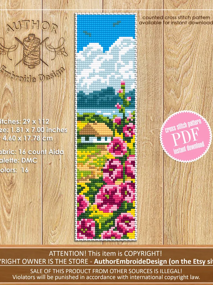 Floral Bookmark set cross stitch pattern download PDF Handmade bookmark pattern digital PDF, Flower cross stitch chart, Spring, Nature #B117