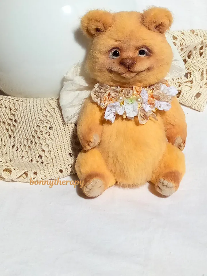 Teddy bear handmade 6.2 inches, smiley little plush bear.