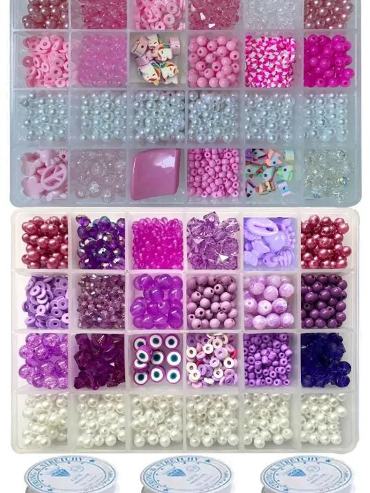 Gift for Children Purple and Pink Beads Figures Bracelet Necklace Making Design Set with Pearl Beads