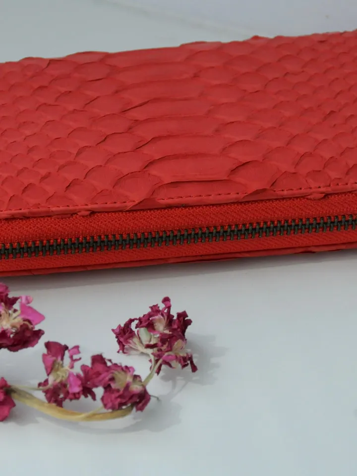 Red Genuine Python Skin Feng Shui Unisex Wallet | Red Leather Wallet Handmade | Snake Accessories | Total Red Woman Wallet Exotic Leather