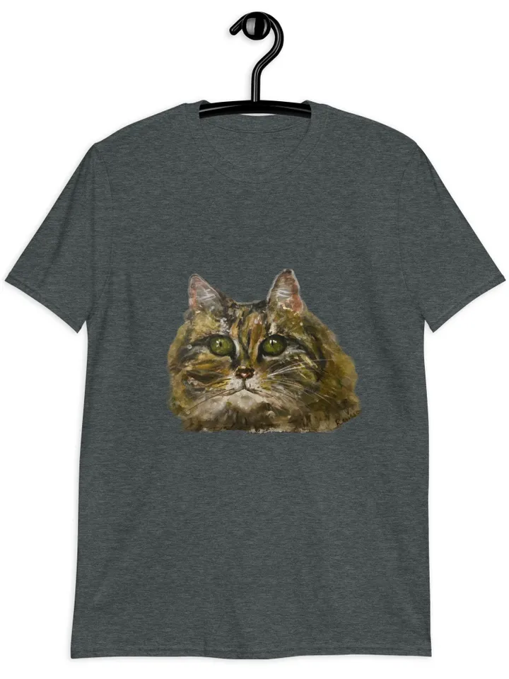 Lovely cat Short-Sleeve Unisex T-Shirt made with my original watercolor cat portrait,cat lovers wearable gifts,t shirts for her.
