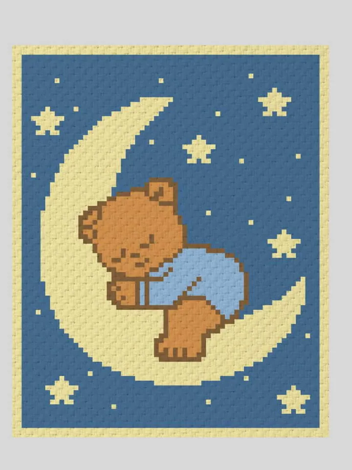 Crochet C2C Bear on the Moon baby blanket pattern PDF