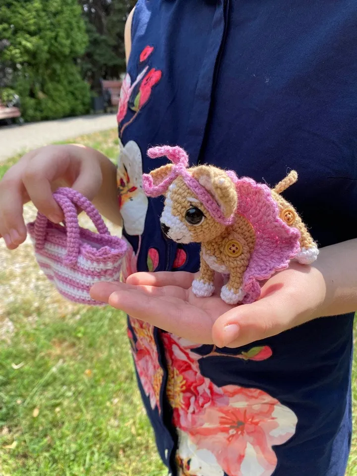 PDf Chihuahua Dog in a Bag Crochet pattern, Crochet Animal Pattern, Crochet Puppy, Amigurumi baby toy, Crochet Cute Dog Amigurumi