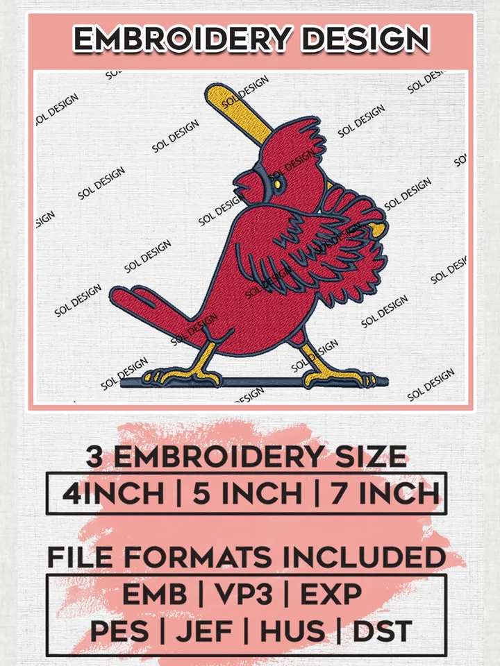 MLB St. Louis Cardinals Logo Embroidery Files, MLB St. Louis Cardinals Team Embroidery, MLB Teams, 3 sizes, MLB Machine embroidery designs, Digital Download
