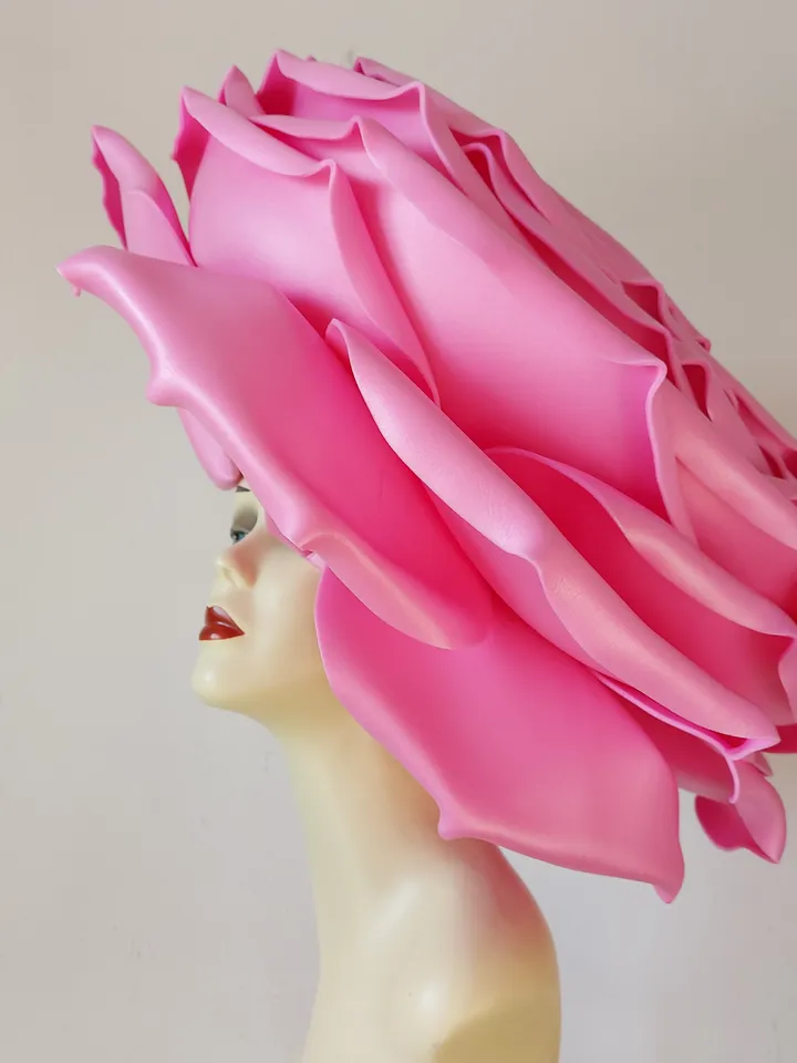 Extra large rose hat Derby headdress Barbie color Women Fashion Headwaer Hat for Wedding and Tea Patry 55 cm