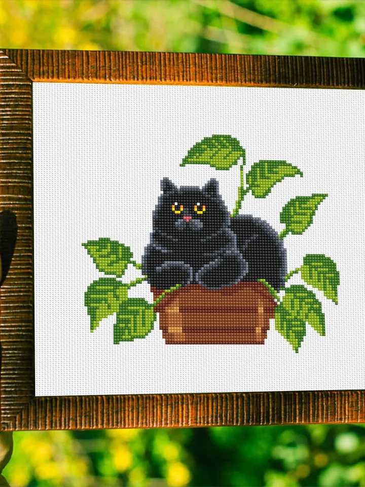 Black cat and plants cross stitch pattern PDF download House plant cross stitch chart, Funny cat pattern digital PDF, Cat lover gift #K45
