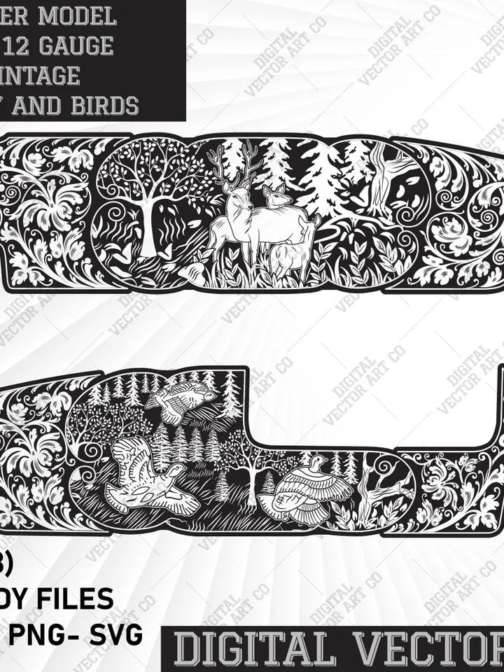 Winchester Model 12 Trap-12 Gauge. Nice! Vintage, Deer Family And Birds.engraving patterns,svg patterns, svg Winchester,vector svg,engraving