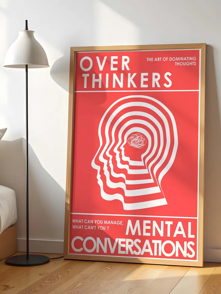 Overthinkers Wall Art Digital Print Retro Style Creativity Poster Eclectic Printable Artwork Trendy Room Decor Instant Download Red White