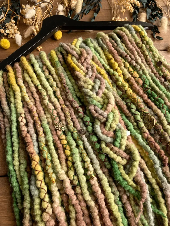 Brown green forest Wool De dreadlocks ready to ship