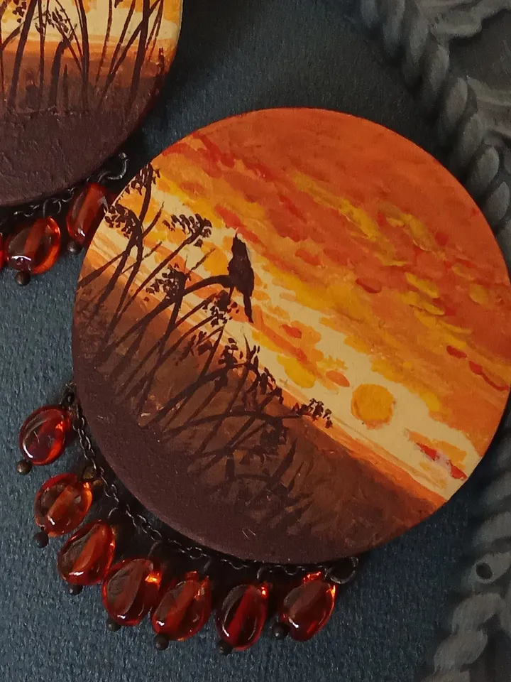 Earrings with natural amber "At sunset"