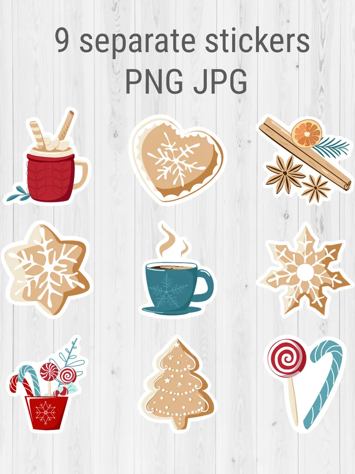 Delicious Christmas stickers pack. Print and cut