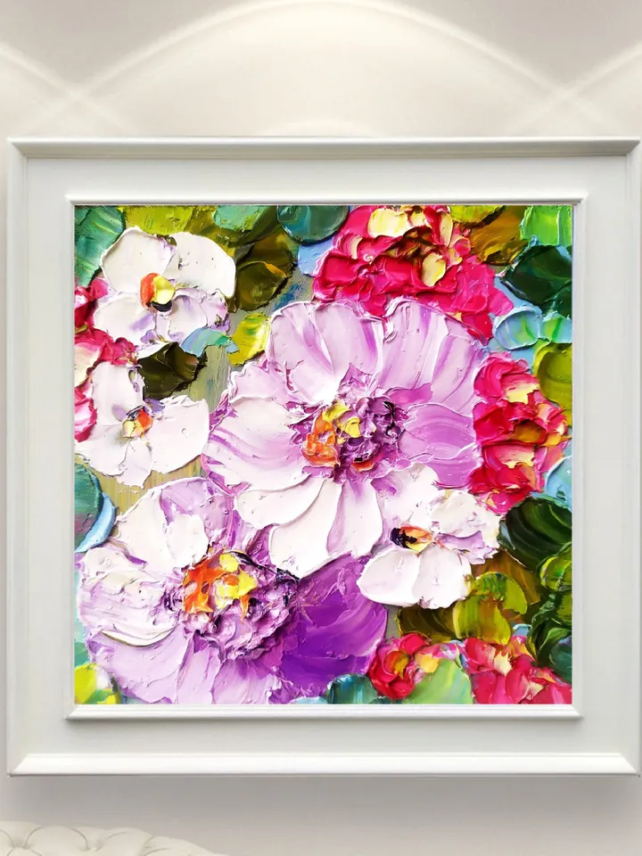 Peony Painting Impasto Original Art Floral Wall Art Flowers Small Oil Painting 6x6