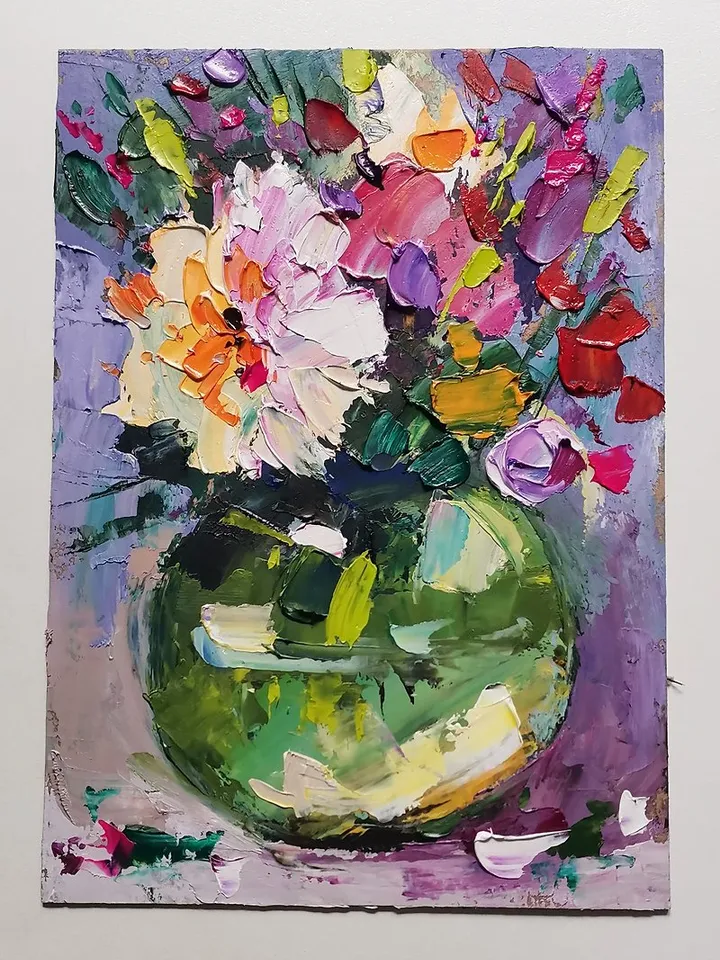 Peonies Painting Original Art 佩恩斯 油畫 Impasto Oil Painting 手工油畫