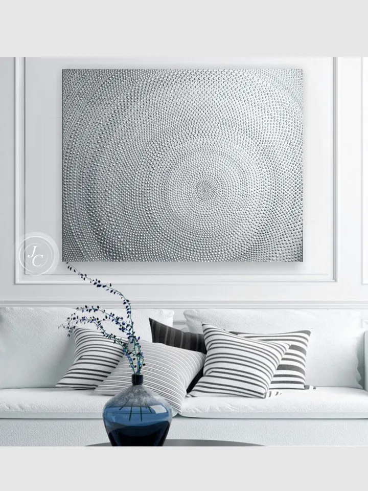 Silver Abstract Wall Art Glittery Silver Painting Textured artwork Abstract painting Above bed decor