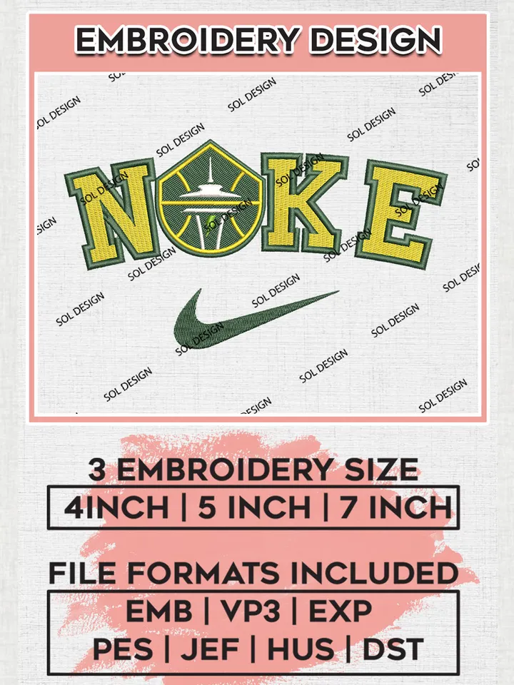 Nike WNBA Seattle Storm Logo Embroidery Files, WNBA Seattle Storm Team Embroidery Designs, WNBA Basketball Teams, 3 sizes, Machine embroidery designs, Digital Download