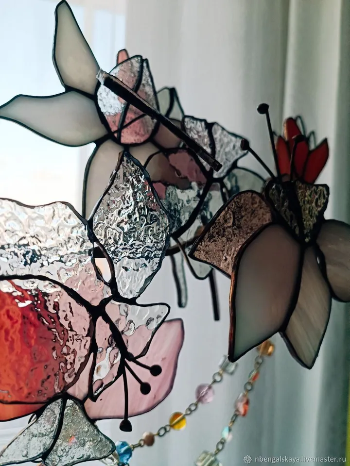 3D White and Pink Stained Glass Branch, 3D White-and-Blush Branch, 3D Stained Glass White and Pink Branch, White and Blush 3D Glass Twig, Delicate Pink & White Glass Floral Stem, Layered Stained Glass Blossom Branch, Handmade 3D Art Glass Flower Spray