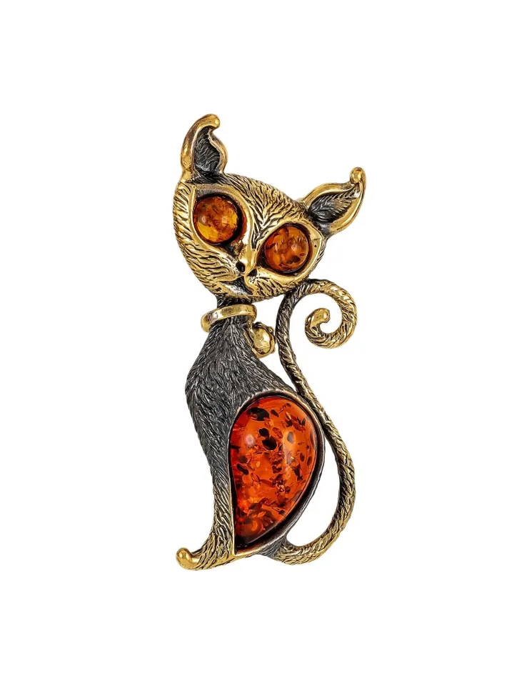 Cat Brooch Pin Vintage Animal Jewelry Golden Amber Brooch loves cat gift idea for Women Girlfriend Best Friend Brooch on Dress Jacket