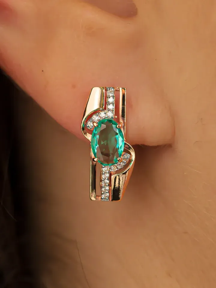 Earrings Silver gold plated 925 assay value with paraiba stone