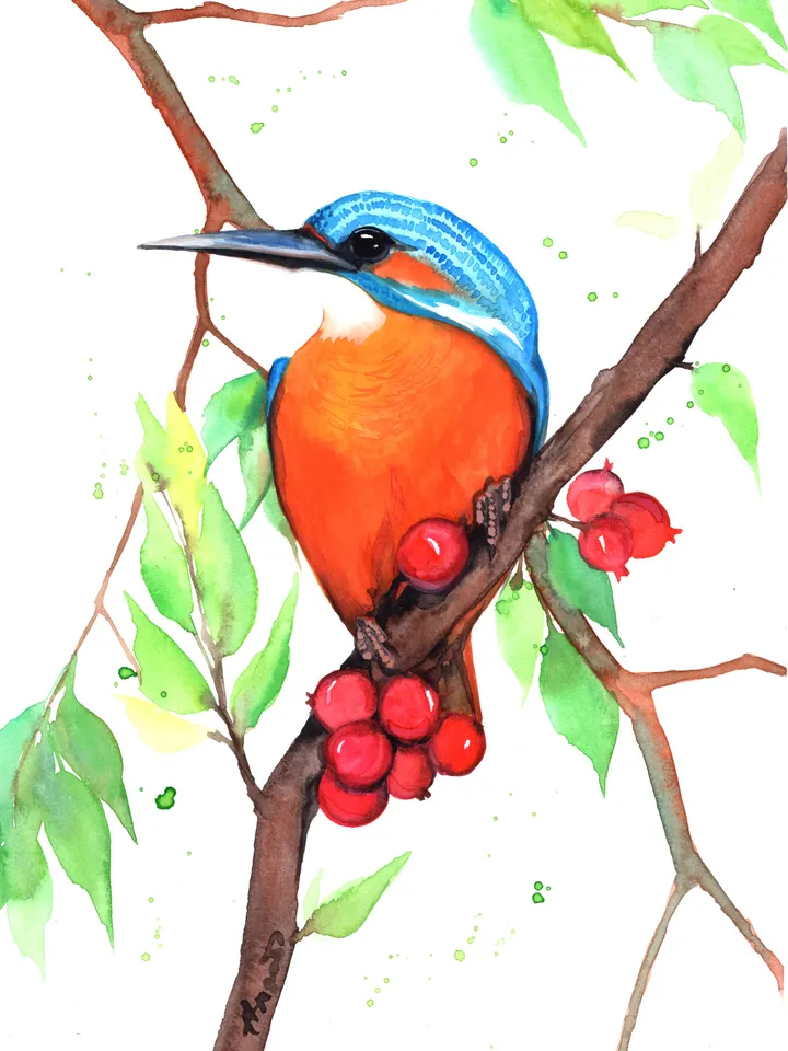 Bird on a tree branch Watercolour, bird painting, wall decor, birds lover gift, 8x11 in handmade art by Anne Gorywine