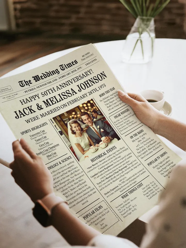 50th wedding anniversary gifts, 50th anniversary gifts for parents, 50th anniversary newspaper, 1975 wedding anniversary gift for him CANADA