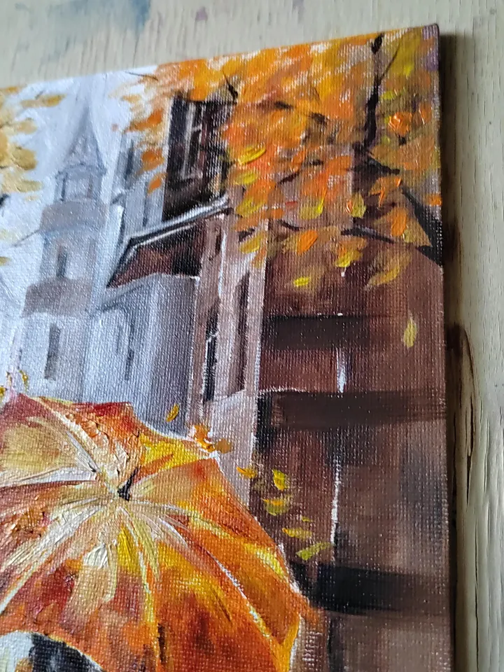 Urban Autumn Artwork Original Oil Painting on Canvas 7.87x11.81 in by ArtCafe