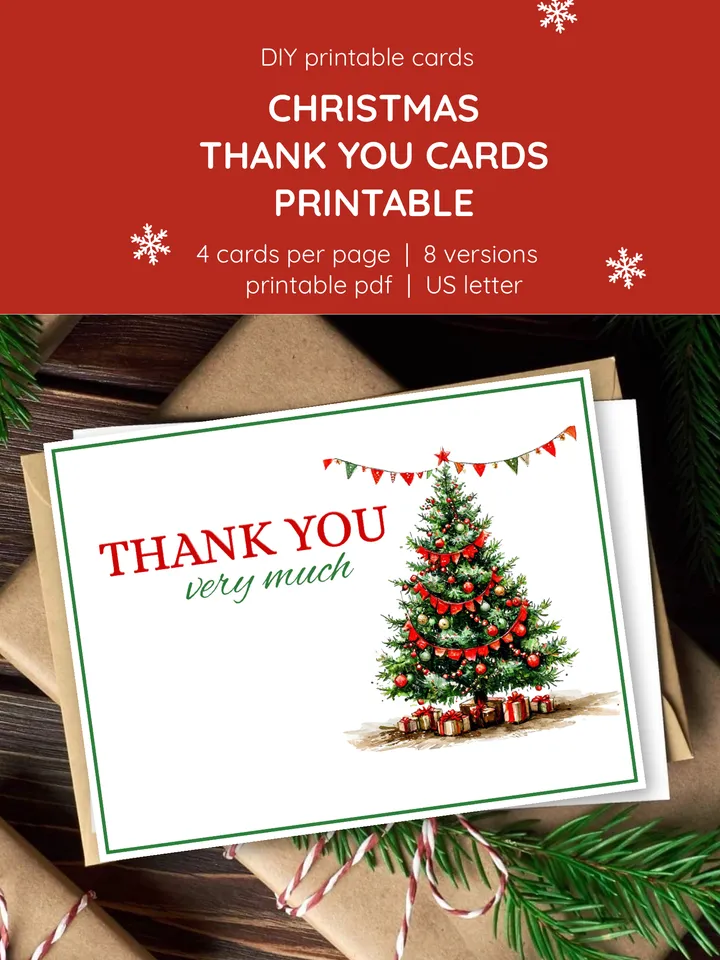 Classic Christmas Thank You Cards Printable. 8 Elegant Designs. Printable Holiday Thank You Cards — Traditional Red & Green. Christmas Thank You Card Set. Classic Folded Printable Cards. Elegant Vintage Christmas Thank You Cards. Printable Pack.