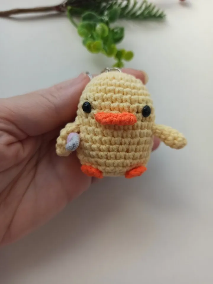 Crochet keychain duckling with a knife,cute bag charm,car accessories for women