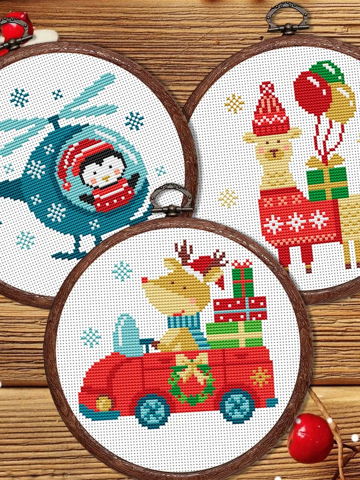 Set of 3 Christmas Animals Cross Stitch Pattern, Merry Christmas Cross Stitch Pattern, Christmas Animals Cross Stitch Pattern #hld020