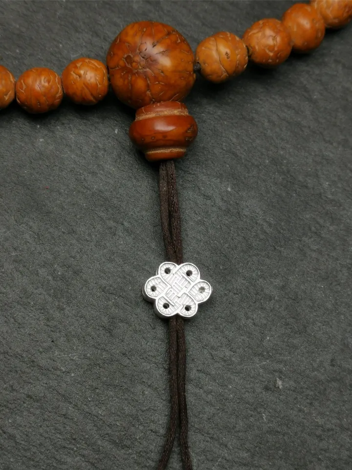 Gandhanra Handmade Tibetan Buddhist Mala Bead Pendant,Sterling Silver Lucky Knot Bead,Endless Knot Bead for Prayer Beads,Jewelry Accessories