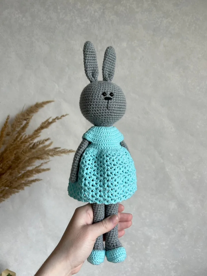 Amigurumi toy bunny, crochet bunny toy in a dress, stuffed animal toy, bunny toy