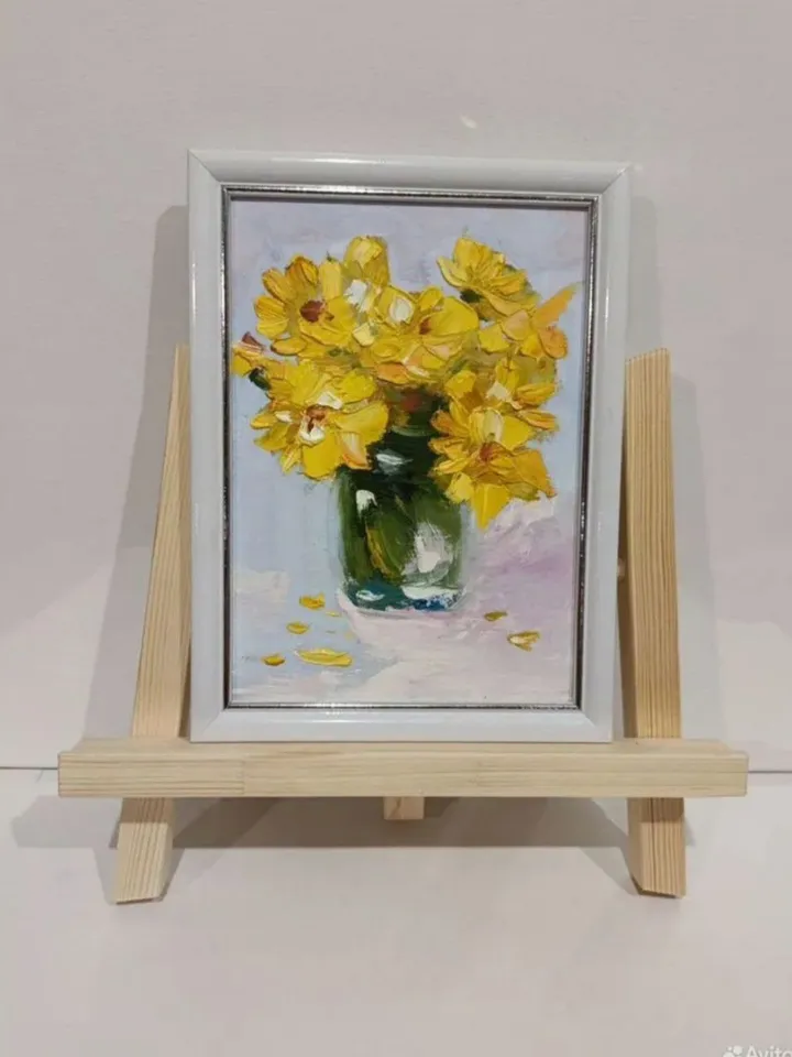 Yellow flowers painting Original Art Impasto Oil Painting Сardboard Painting