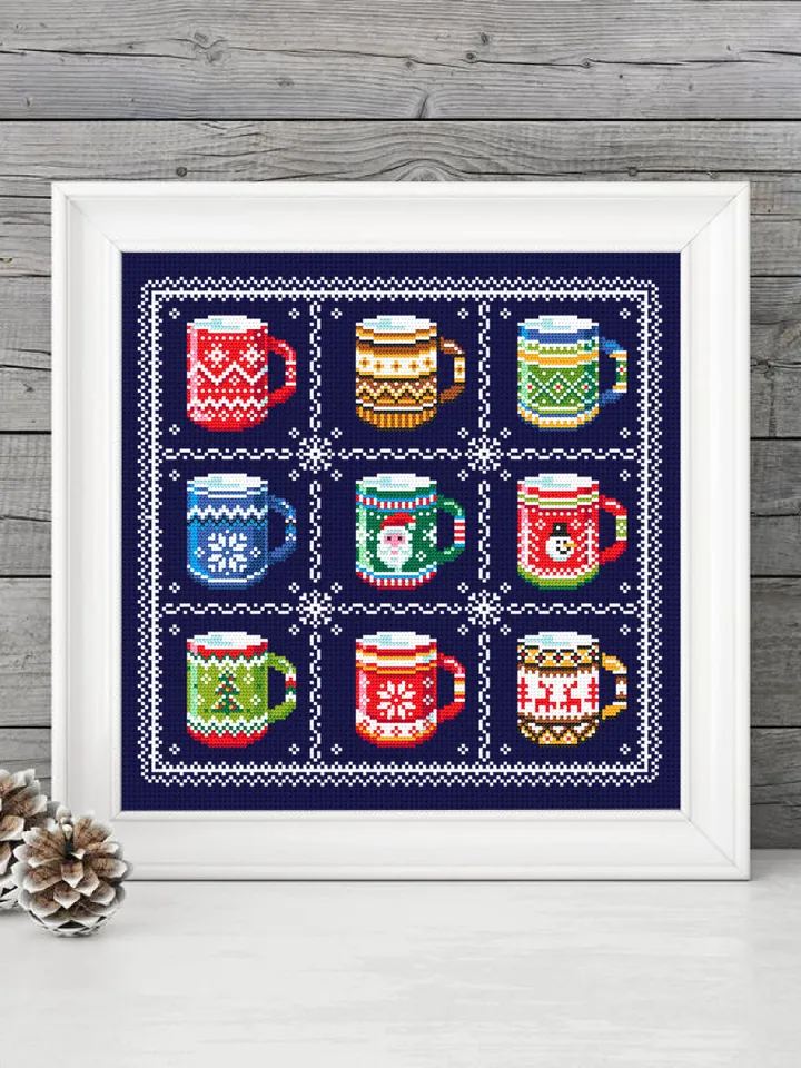Ugly Christmas sweater mug cross stitch pattern PDF download Christmas coffee cross stitch chart, Christmas pattern digital PDF #N93