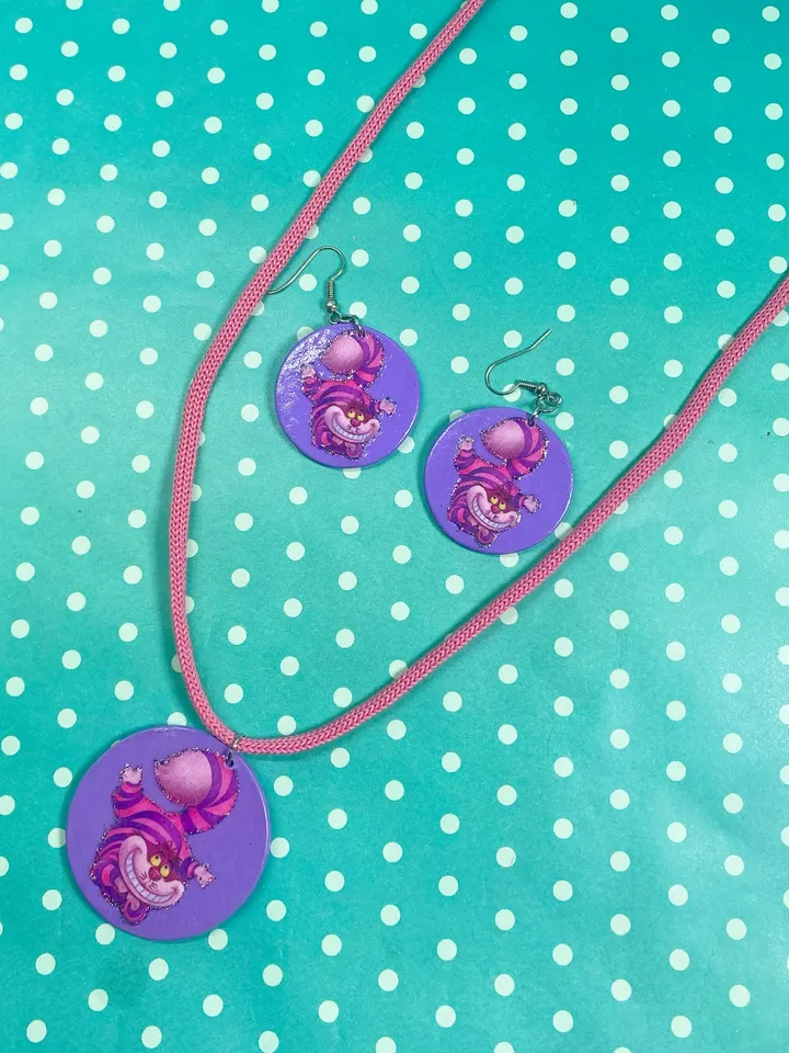 Handmade jewelry set. Cheshire Cat. Bijouterie.