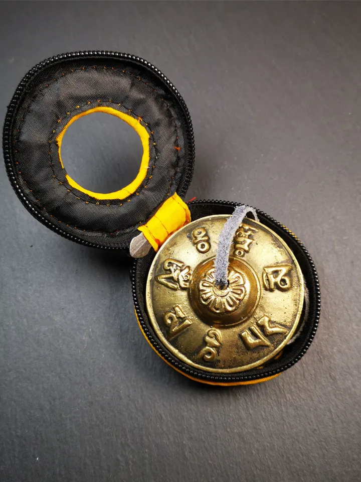 Gandhanra 6.5cm Tibetan Cymbals,Tingsha Bell,Buddhism Ritual Implement,Handmade in Nepal,Om Mani Padme Hum Mantra