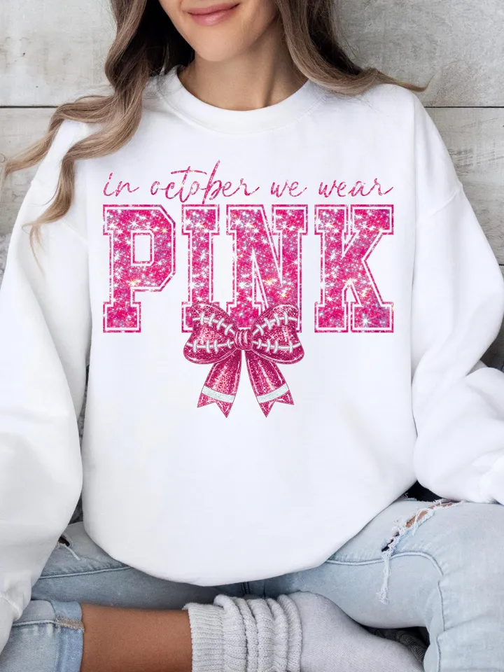 In October We Wear Pink png, Football Pink Out png, Breast Cancer Football Png, Breast Cancer Awareness PNG, Pink Ribbon, Game Day Football