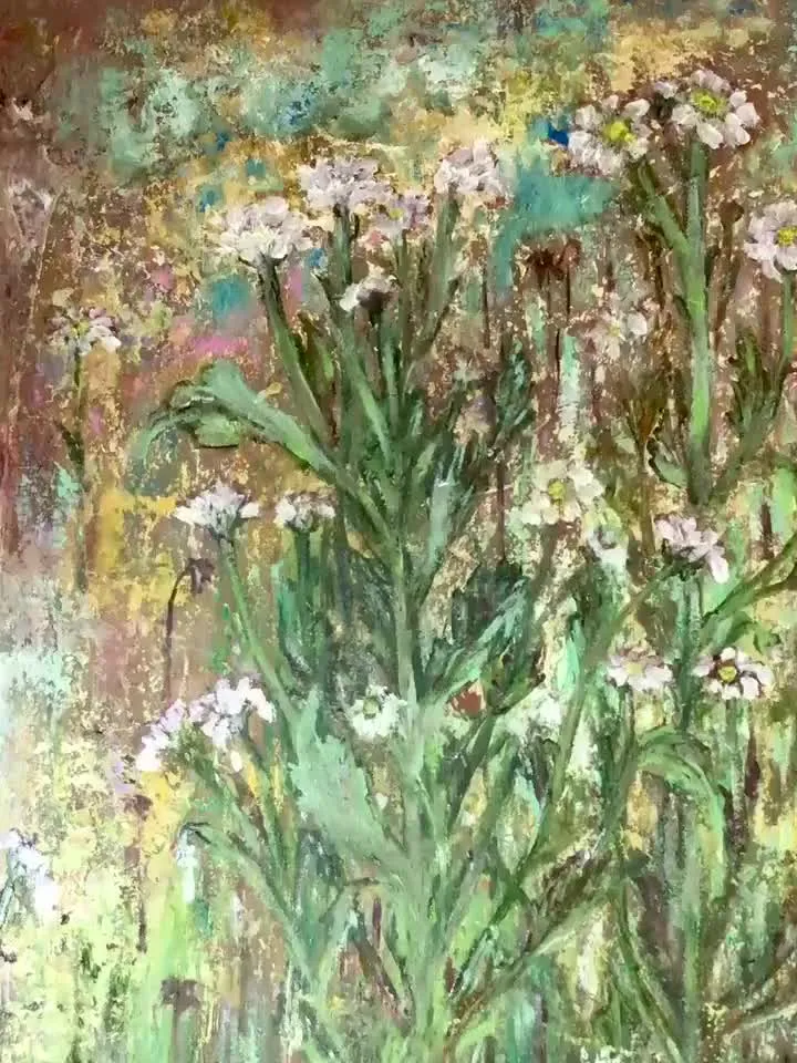 Chrysanthemums painting,Abstract chrysanthemums,fantasy forest of flowers,oil painting,mixed media background,stretched canvas