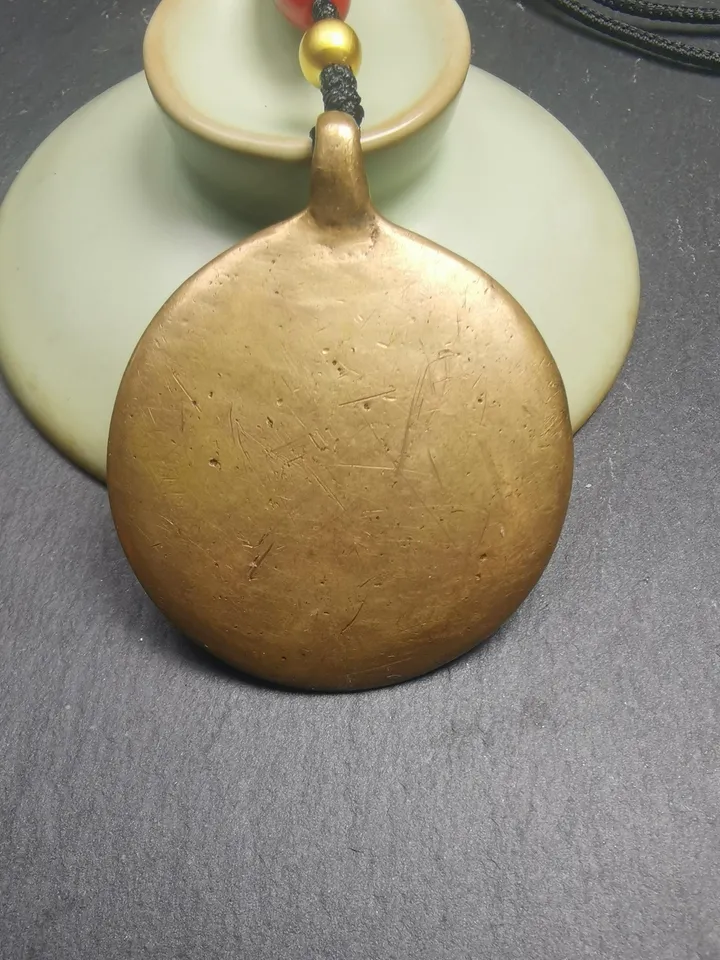 Gandhanra Vintage Tibetan Buddhist Calendar Amulet Sipaho Badge - Lima Brass Melong Mirror Protective Charm Feng Shui Pendant,43mm