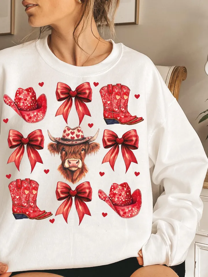 Howdy Valentine Coquette png, Valentines Cow print png, Valentines Sublimation PNG, Red Cowgirl png, Vday shirt designs, Coquette bow png