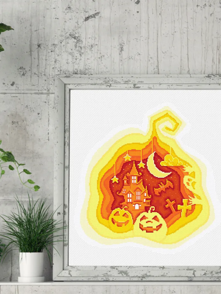 Halloween cross stitch pattern download PDF Spooky Halloween pattern digital PDF Halloween pumpkin cross stitch chart, 3d cross stitch #H34