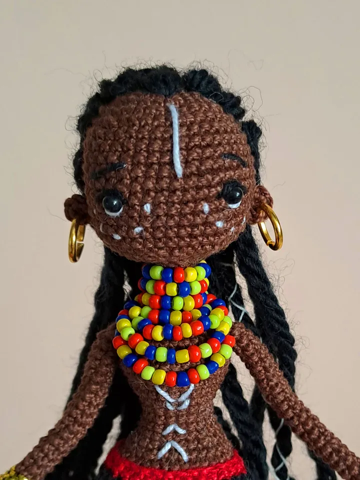 Crochet African doll, Handmade Doll. National African doll. miniature Black crochet doll