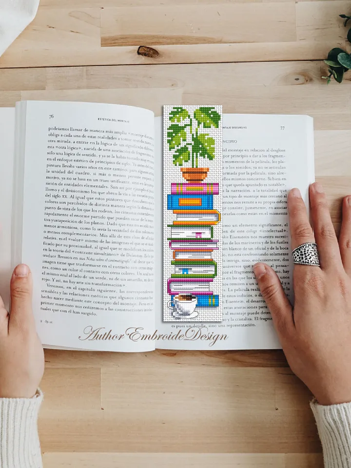 Monstera bookmark cross stitch pattern PDF download Monstera plant cross stitch chart, Bookmark pattern digital PDF, Book lover gift #B336