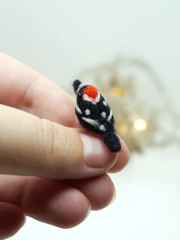 Tiny needle felted woodpecker, miniature bird