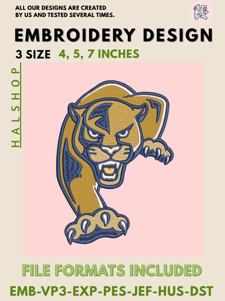Florida International Panthers NCAA Team Funny Mascot Logo Embroidery Design Files – College Sports Machine Embroidery, 3 Sizes, Digital Instant Download