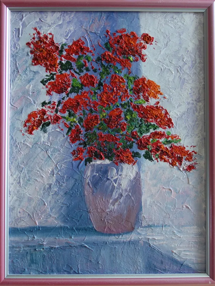 Oil painting Still life Red flowers