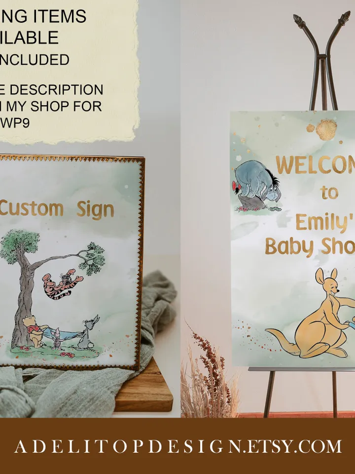 Welcome Baby Banner Winnie the Pooh Party; Winnie Pooh Baby Shower; Editable Welcome Banner; Baby Shower Party Decoration Pooh Wp9