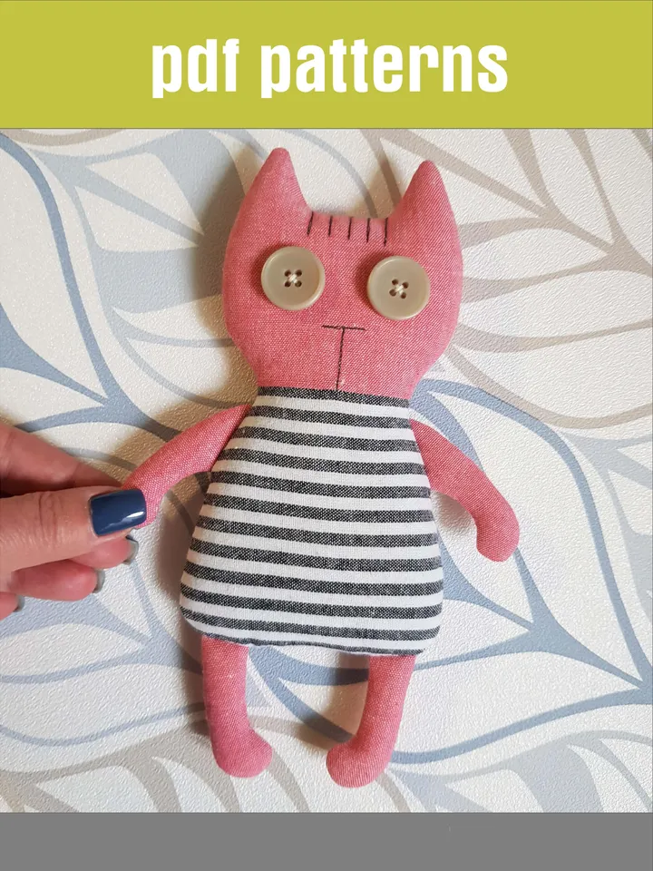 Cat doll sewing pattern PDF and digital tutorial in english, diy rag doll, stuffed animal pattern